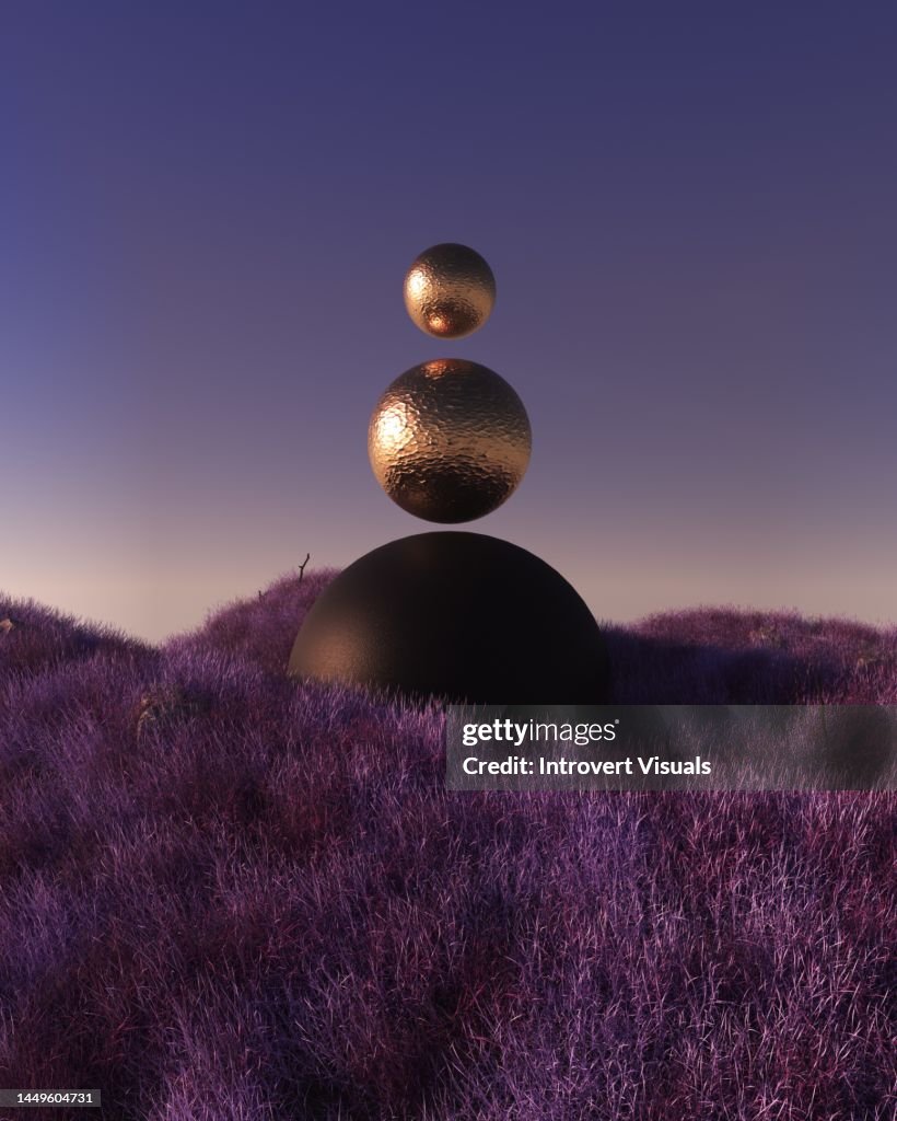 Abstract dreamscape 3D landscape background in purple colors