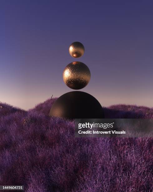 abstract dreamscape 3d landscape background in purple colors - cosmos plant stock pictures, royalty-free photos & images