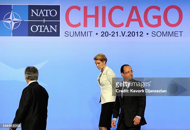 President of France Francois Hollande , Prime Minister of Denmark Helle Thorning-Schmidt and Chancellor of Austria Werner Faymann depart following...