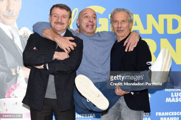 Italian actors Giacomo Poretti, Aldo Baglio e Giovanni Storti participates in the photocall of the film Il Grande Giorno. Rome , December 16th, 2022