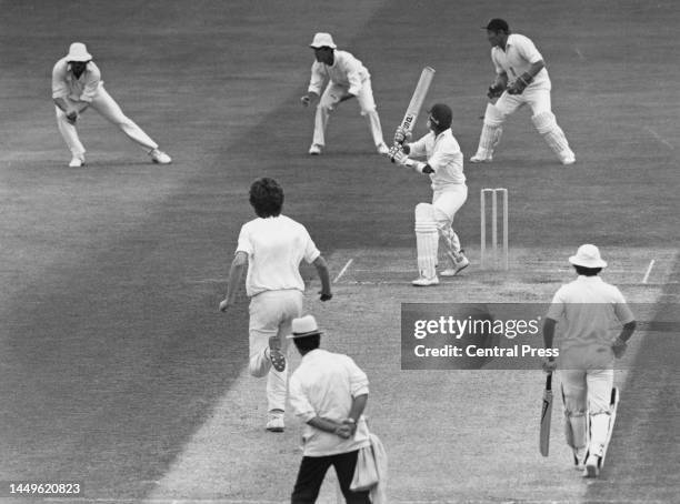 Opening batsman Chetan Chauhan of the touring Indian cricket team is caught in the slips by Ian Botham of England off a delivery by Bob Willis for 6...