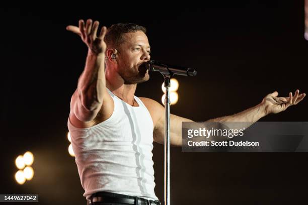 Singer Dan Reynolds of Imagine Dragons performs onstage during Audacy's "KROQ Almost Acoustic Christmas" at Kia Forum on December 10, 2022 in...