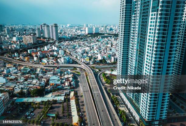 vista superior de saigón, ciudad ho chi minh, vietnam - saigon river fotografías e imágenes de stock