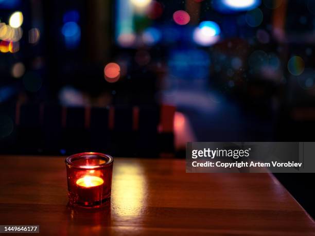 restaurant table at night - restaurant night ストックフォトと画像