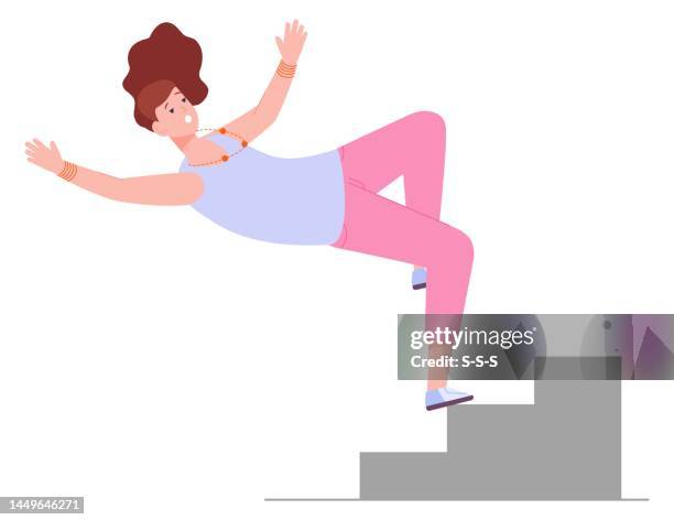 woman falling from stairs. falling down crash - drop down stock illustrations