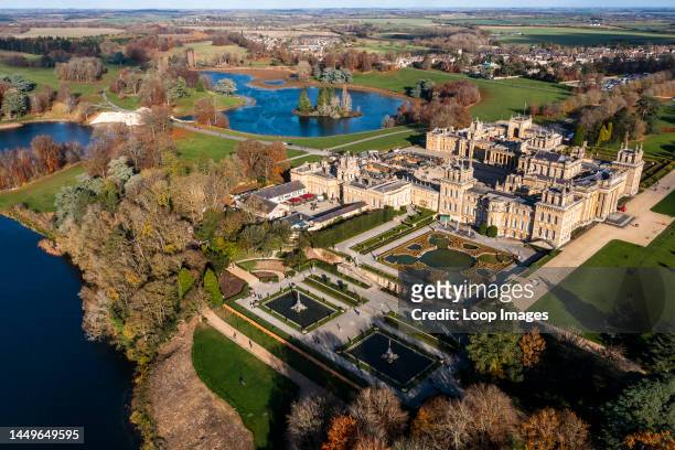 Aerial picture of the Blenheim castle and gardens.