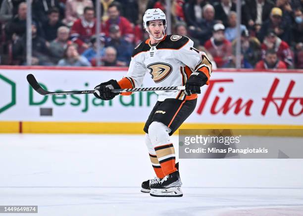 Jayson Megna of the Anaheim Ducks skates against the Montreal Canadiens during the first period at Centre Bell on December 15, 2022 in Montreal,...