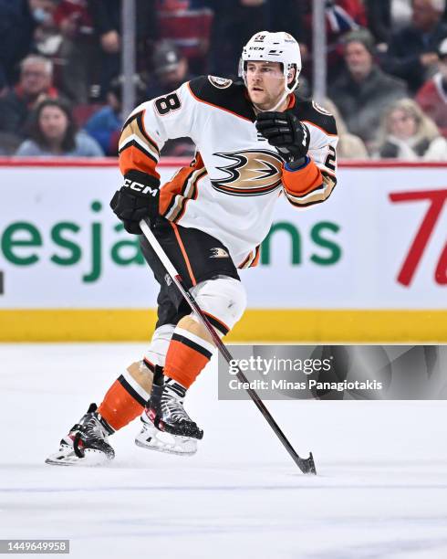 Nathan Beaulieu of the Anaheim Ducks skates against the Montreal Canadiens during the first period at Centre Bell on December 15, 2022 in Montreal,...