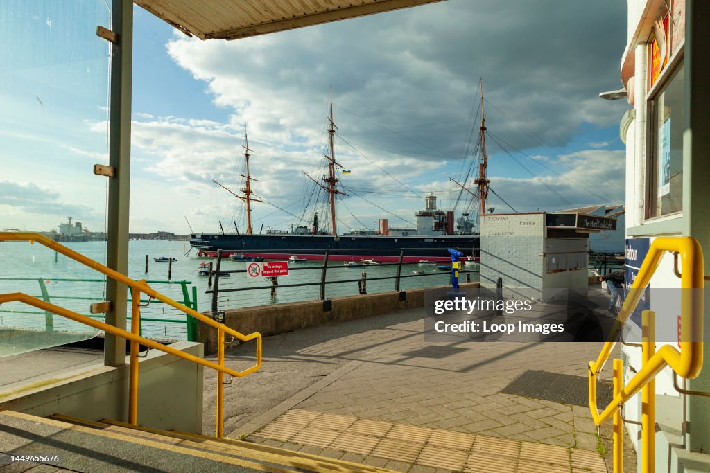 HMS Warrior seen from Portsmouth Harbour Station