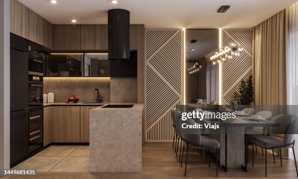 luxury apartment - contemporary kitchen stock pictures, royalty-free photos & images