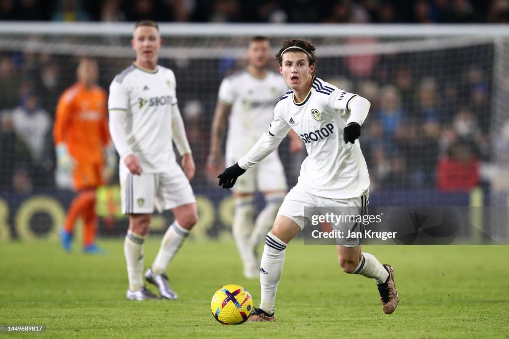 Brenden Aaronson of Leeds United in action during the friendly match ...