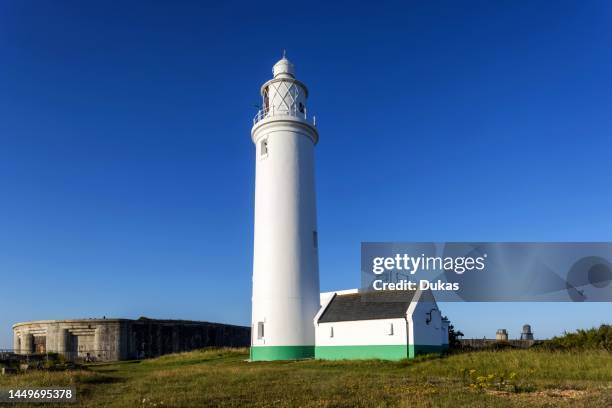 England, Hampshire, The New Forest, Keyhaven, Hurst Point Lighthouse and Hurst Castle.