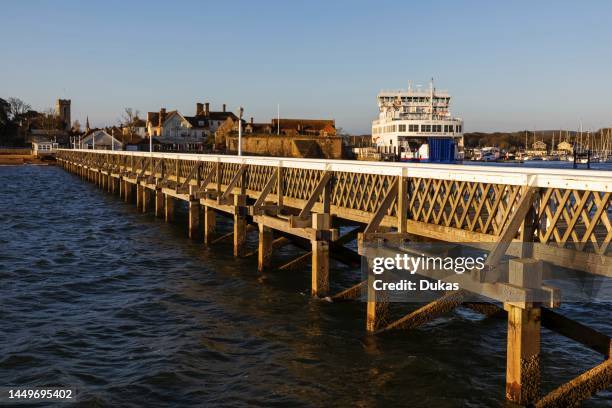 England, Isle of Wight, Yarmouth, Yarmouth Wooden Pier and Yarmouth Skyline.