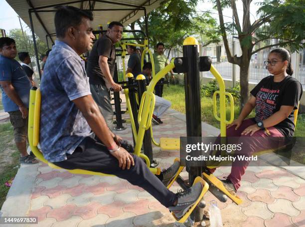 People are doing different exercises in an open gym on World Health Day at Agartala. World Health Day is celebrated every year on the 7th of April to...