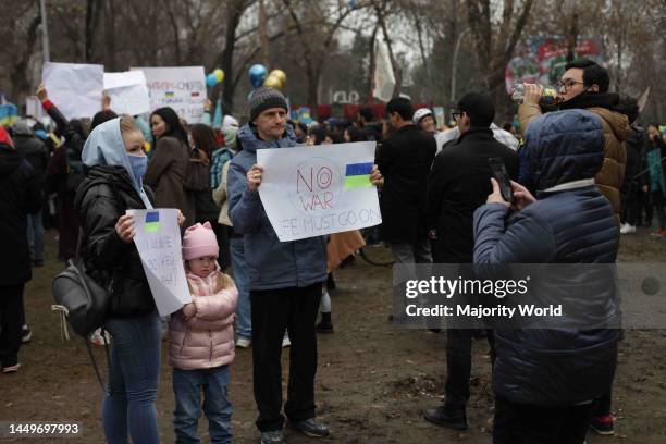 Following the attacks on Ukraine by Russia, around 2000 people in support of Ukraine gathered and protested in Almaty. People stood for the Ukrainian...