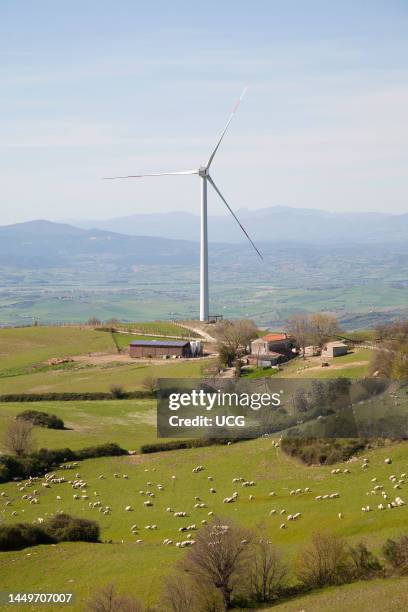 Wind Turbines. Wind Farm of Scansano. Montepo Castle. Scansano. Province of Grosseto. Tuscany. Italy. Europe Pale Eoliche. Parco Eolico di Scansano....