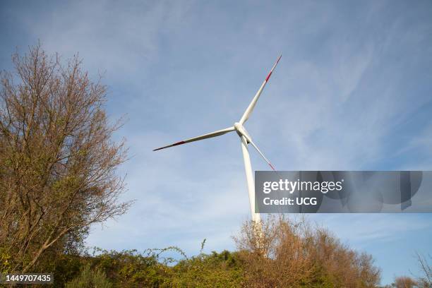 Wind Turbines. Wind Farm of Scansano. Montepo Castle. Scansano. Province of Grosseto. Tuscany. Italy. Europe Pale Eoliche. Parco Eolico di Scansano....