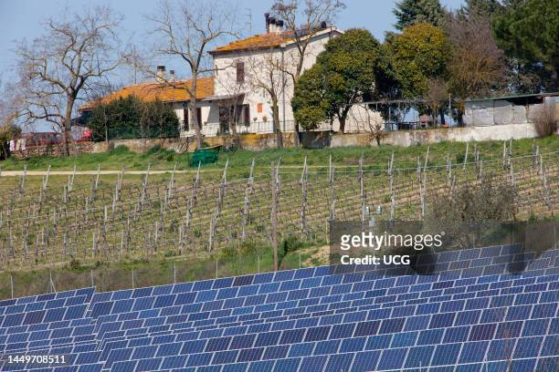 Solar Panels. Roccastrada. Province of Siena. Tuscany. Italy. Europe Pannelli Solari. Roccastrada. Provincia di Siena. Toscana. Italia. Europa.