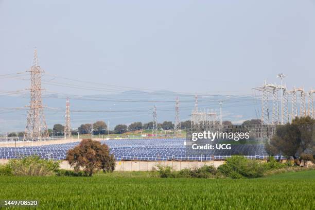 Solar Power Plant. Area of Vulci. Province of Viterbo. Lazio. Italy. Europe Centrale Elettrica A Pannelli Solari. Zona di Vulci. Provincia di...