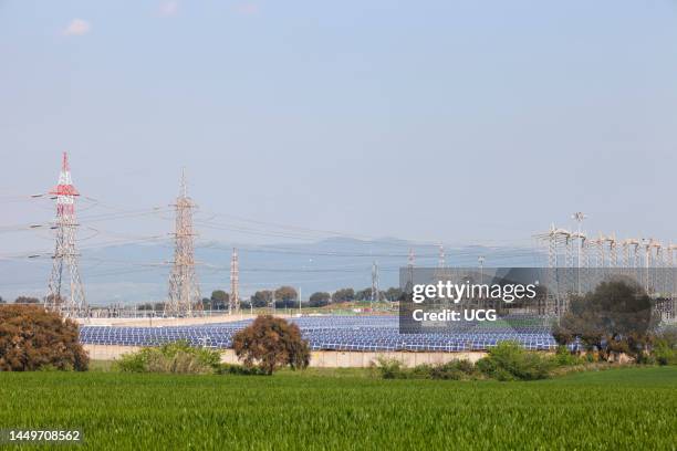 Solar Power Plant. Area of Vulci. Province of Viterbo. Lazio. Italy. Europe Centrale Elettrica A Pannelli Solari. Zona di Vulci. Provincia di...