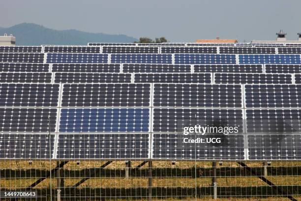 Solar Panels. Solar Power Plant. Area of Vulci. Province of Viterbo. Lazio. Italy. Europe Pannelli Solari. Centrale Elettrica A Pannelli Solari. Zona...