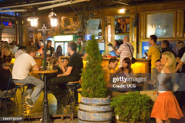 Europe. Serbia. Vojvodina. Novi Sad. Old Town By Night. Pedestrian Zone. Night Life Europa. Serbia. Volvodina. Novi Sad. Citta Antica di Notte. Zona...