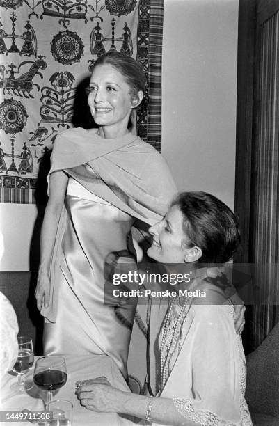 Constance Towers and Jacqueline de Croisset attend a party at Raga's in New York City on May 2, 1977.