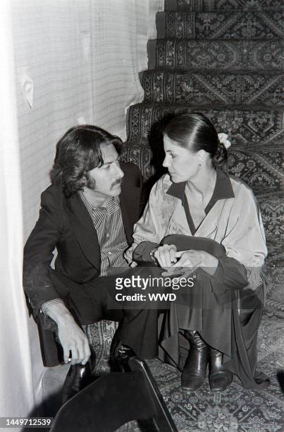 Dustin Hoffman and Anne Byrne attend a party, hosted by Columbia Pictures President David Begelman and his wife, Gladyce Begelman, at Tony Duquette's...