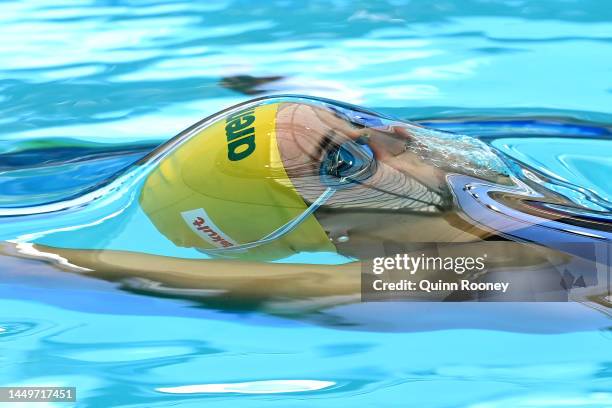 Kaylee McKeown of Australia competes in the Women's 4x 50m Medley Relay on day five of the 2022 FINA World Short Course Swimming Championships at...