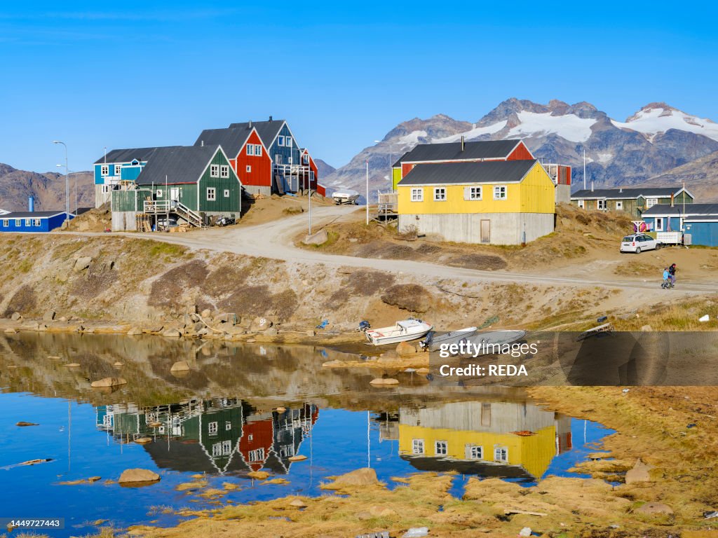The small harbour. Town Tasiilaq (formerly called Ammassalik). the biggest town in East Greenland. America. Greenland.Tasiilaq. danish territory
