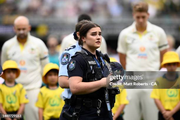 Queensland Police Officers are seen as they pay their respects to Constable Matthew Arnold and Constable Rachel McCrow, 29 during day one of the...