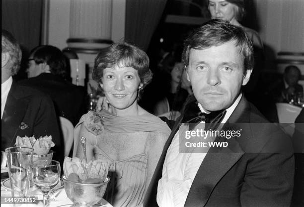 Jennifer Lynton and Anthony Hopkins attend a movie premiere, with an afterparty at the Plaza Hotel, in New York City on June 14, 1977.