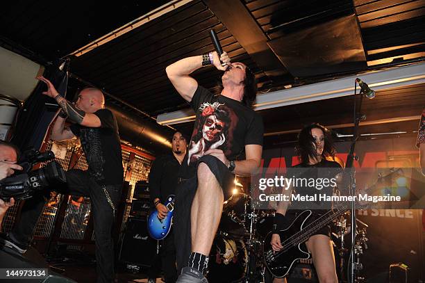 Nathan Biggs, Roger Sjunnesson, Robin Sjunnesson and Karin Axelsson from Sonic Syndicate, live on stage at the Metal Hammer 2010 Golden Gods Awards,...