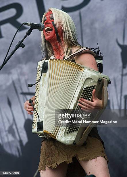 Netta Skog of Finnish folk metal band Turisas performing live on stage at Sonisphere Festival on July 30, 2010 at Knebworth House.
