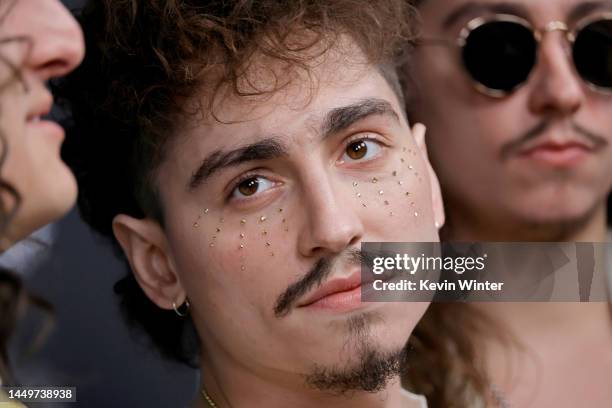 Josh Kiszka, fashion detail, of Greta Van Fleet attends Metallica Presents: "The Helping Hands Concert" at Microsoft Theater on December 16, 2022 in...