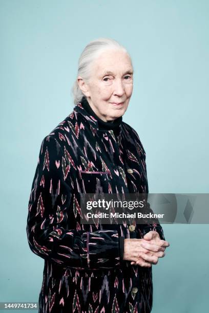 Primatologist and anthropologist Jane Goodall is photographed at the LA3C portrait studio held at Los Angeles State Historic Park on December 10,...
