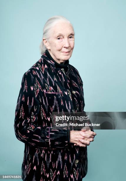 Primatologist and anthropologist Jane Goodall is photographed at the LA3C portrait studio held at Los Angeles State Historic Park on December 10,...