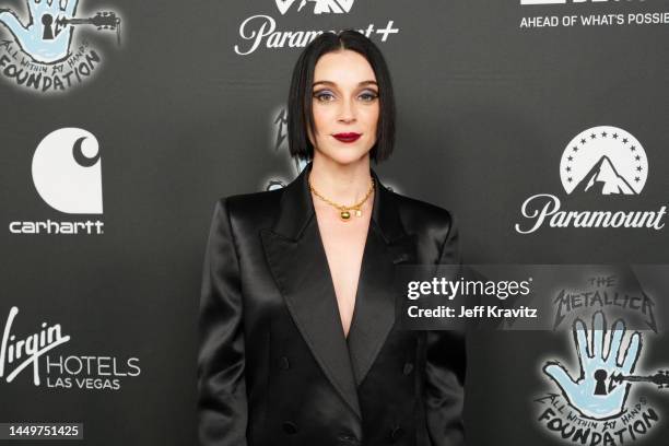 St. Vincent arrives as Metallica Presents: The Helping Hands Concert at Microsoft Theater on December 16, 2022 in Los Angeles, California.