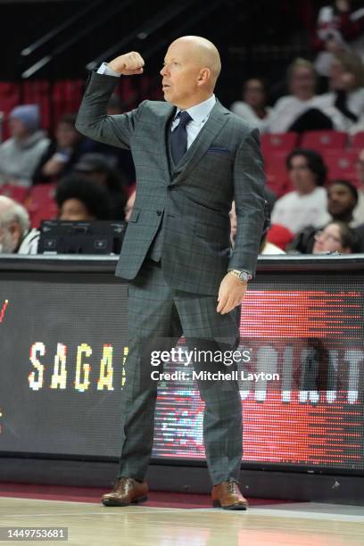 Head coach Mick Cronin of the UCLA Bruins looks on during a college basketball game against the Maryland Terrapins at Xfinity Center on December 14,...