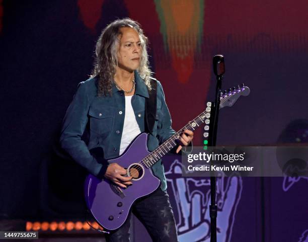 Kirk Hammett of Metallica performs onstage during Metallica Presents: "The Helping Hands Concert" at Microsoft Theater on December 16, 2022 in Los...