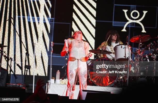 Josh Kiszka and Danny Wagner of Greta Van Fleet performs onstage as Metallica Presents: The Helping Hands Concert at Microsoft Theater on December...