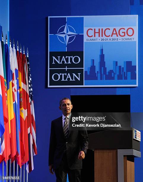 President Barack Obama attends a press conference during the NATO Summit at McCormick Place on May 21, 2012 in Chicago, Illinois. As sixty heads of...