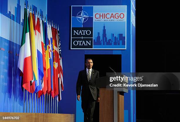 President Barack Obama attends a press conference during the NATO Summit at McCormick Place on May 21, 2012 in Chicago, Illinois. As sixty heads of...