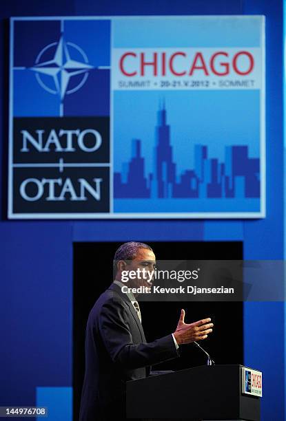 President Barack Obama speaks at a press conference during the NATO Summit at McCormick Place on May 21, 2012 in Chicago, Illinois. As sixty heads of...