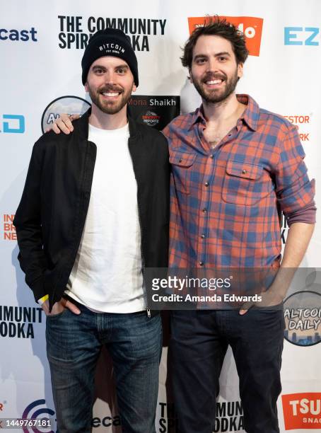 Co-hosts and Co-founders of Altcoin Daily Austin Arnold and Aaron Arnold attend the Mona & Frens: Web3 Is A Joke Comedy Show at Famecast Creator...
