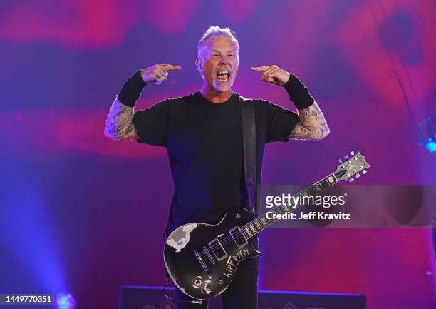 James Hetfield of Metallica performs onstage as Metallica Presents: The Helping Hands Concert at Microsoft Theater on December 16, 2022 in Los...