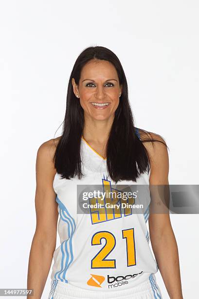 Ticha Penicheiro of the Chicago Sky poses for a photo during the 2012 WNBA Media Day on May 7, 2012 at the Sachs Recreation Center in Deerfield,...