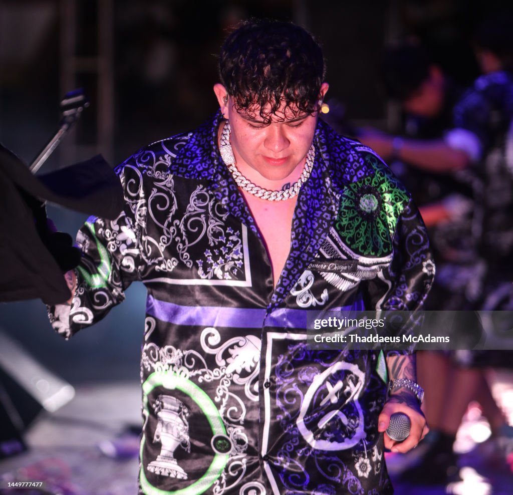 Junior H Rapper Junior H, performs during a live concert at Plaza de Toros Cancun on ...