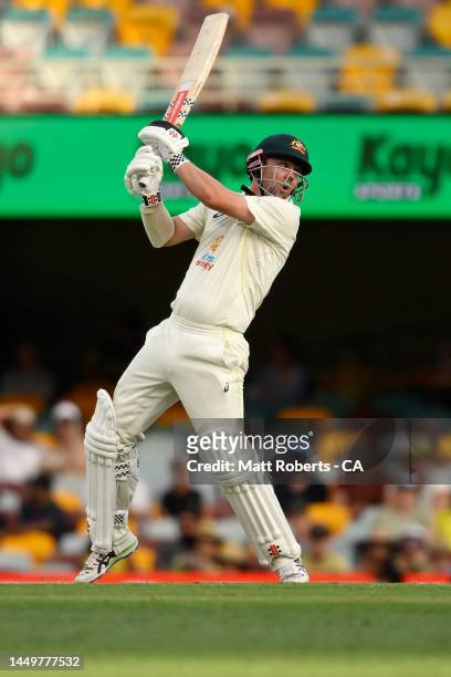 Travis Head of Australia bats during day one of the First Test match between Australia and South Africa at The Gabba on December 17, 2022 in...
