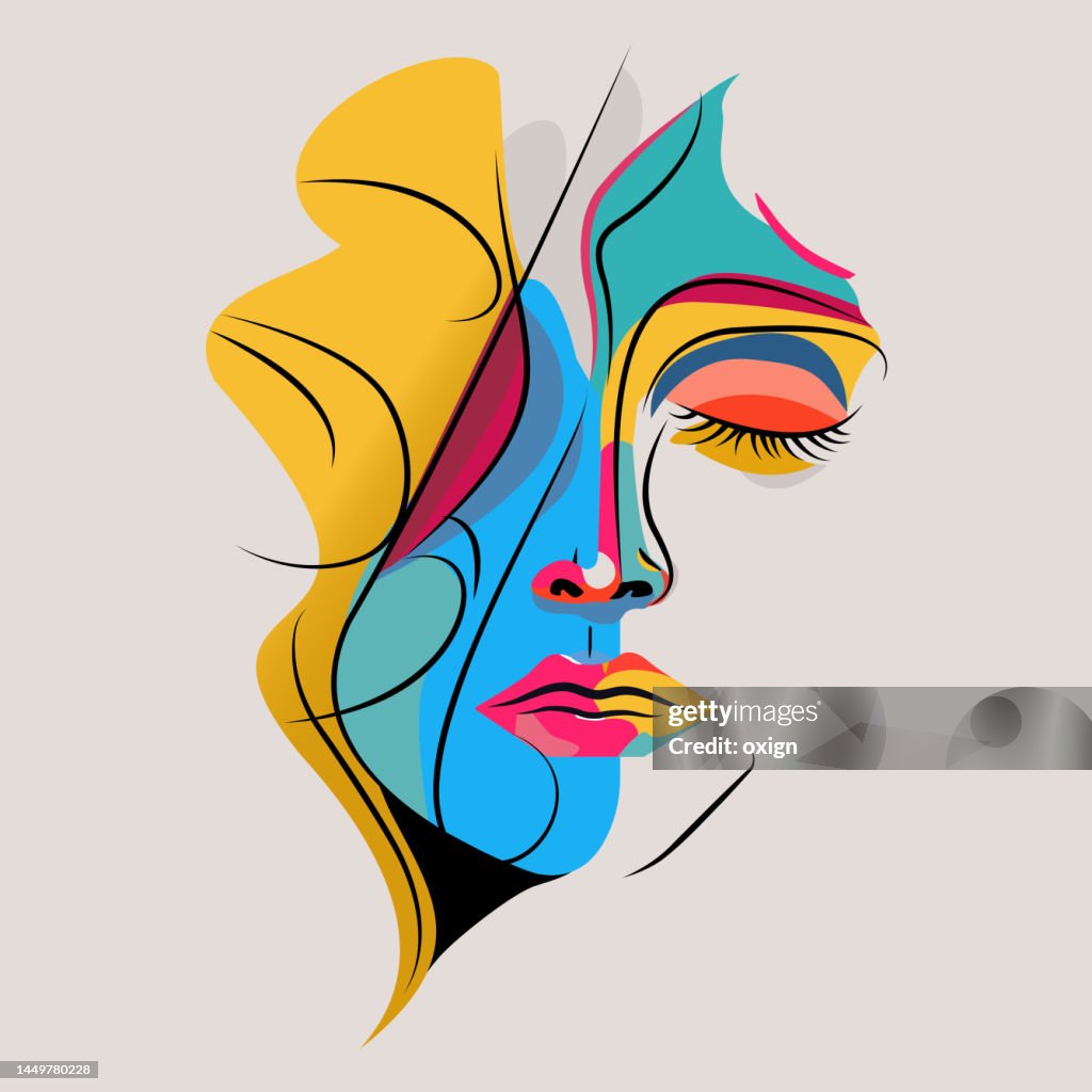 Surreal colourful female face portrait
